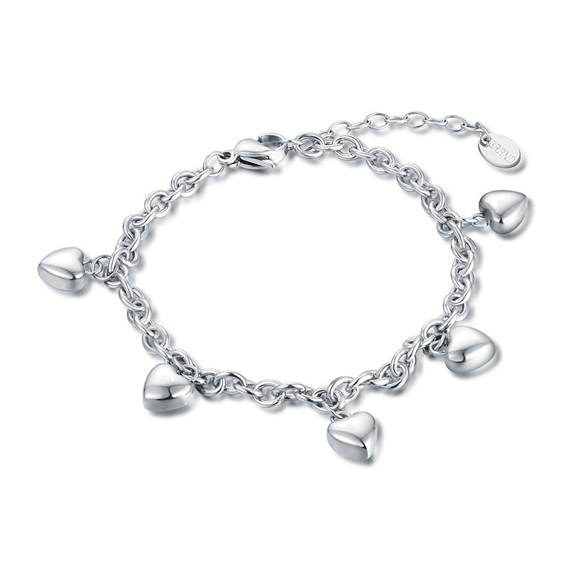 Bracciale Regolabile Nuoli Con Ciondolo A Cuore - In Acciaio Inossidabile (Oro/Argento/Rosa) - 15+5 Cm, Regalo Solidale - 5