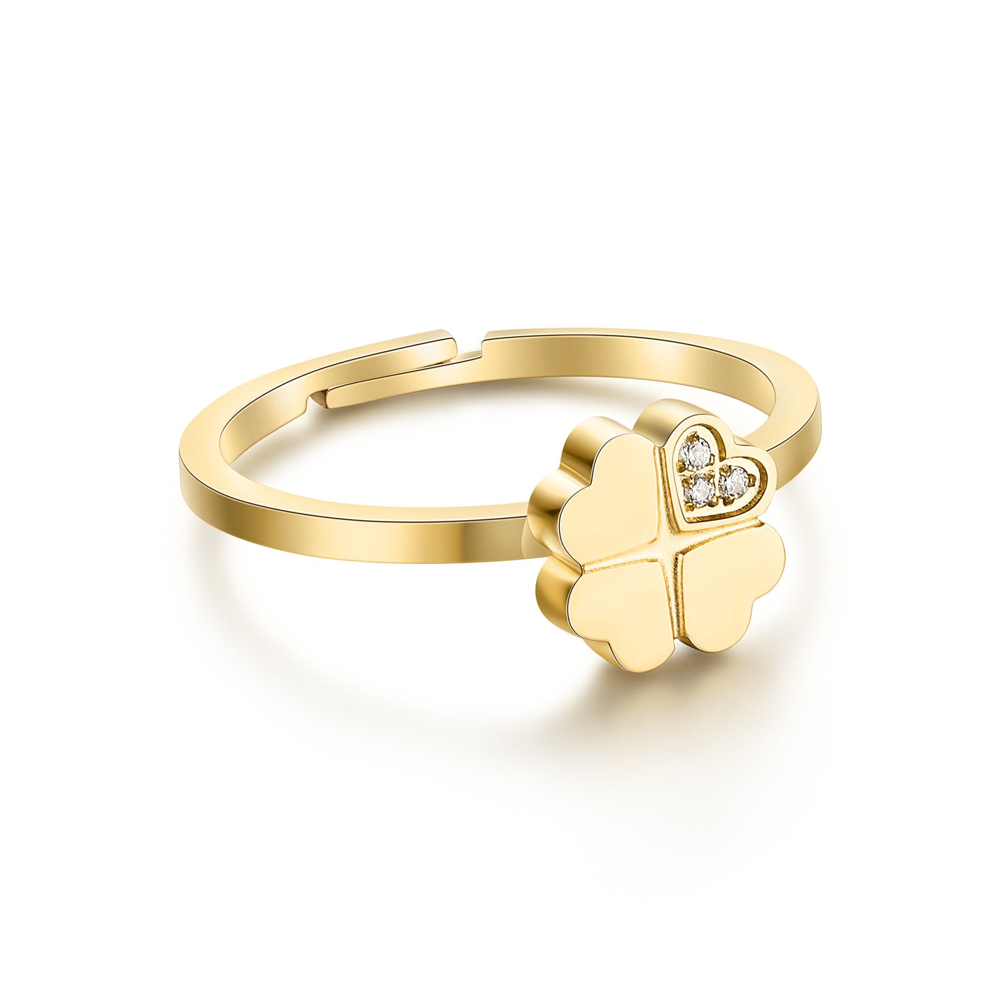 Anello Quadrifoglio con Cristalli Bianchi