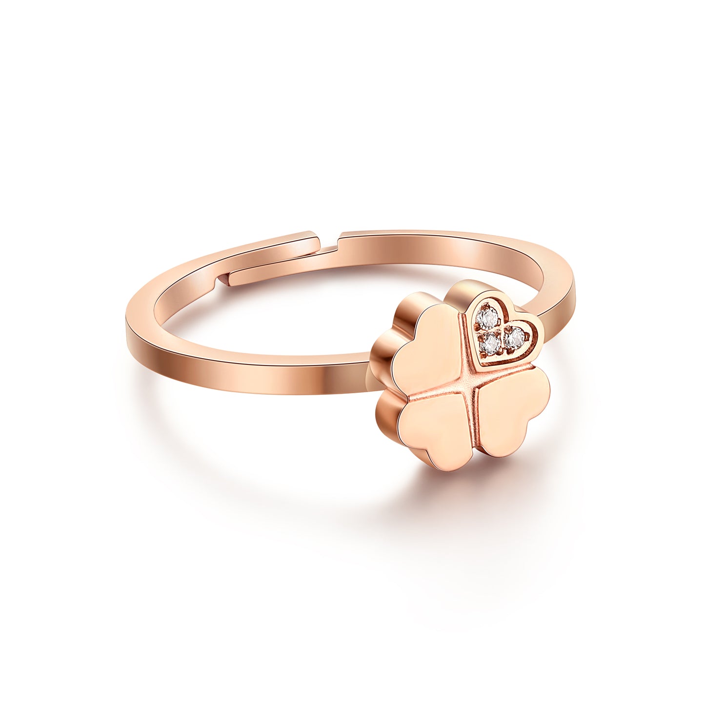 Anello Quadrifoglio con Cristalli Bianchi
