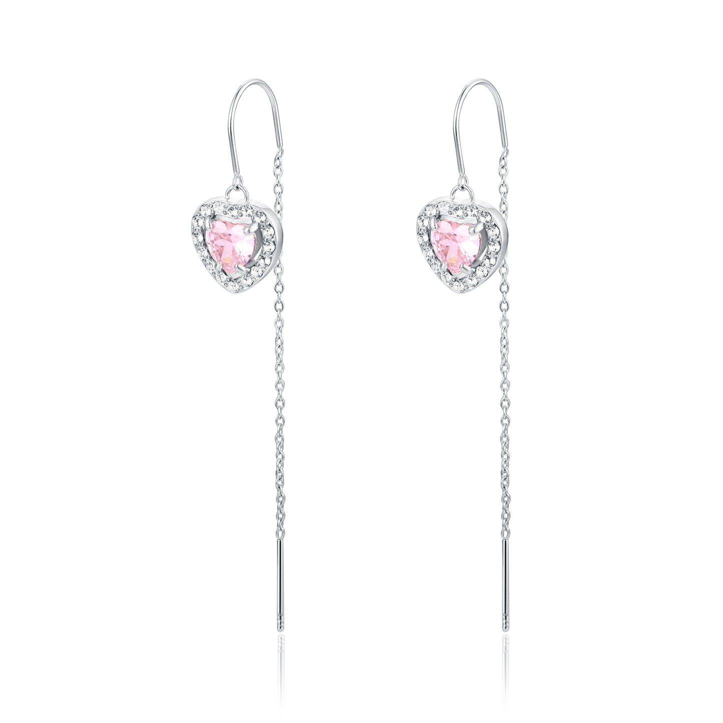 Orecchini Saliscendi Cuore Rosa