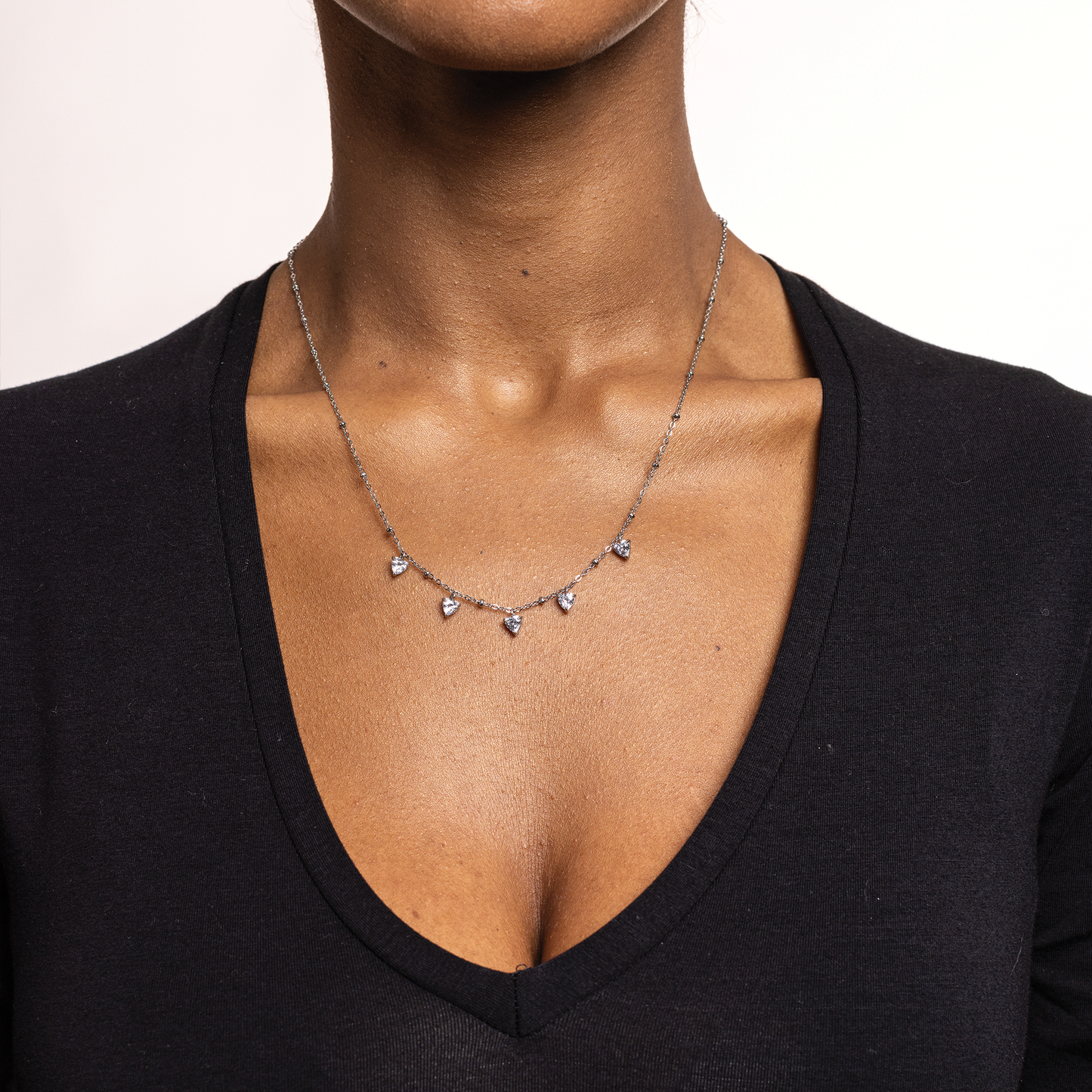 Collana Cristalli Cuori Pendenti Rosa