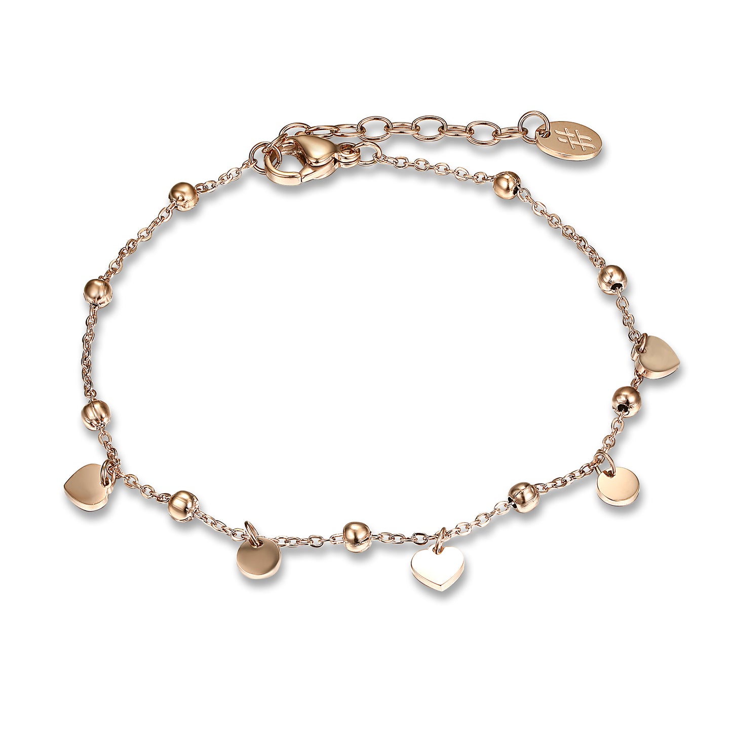 Rose Gold Hearts and Plates Bracelet