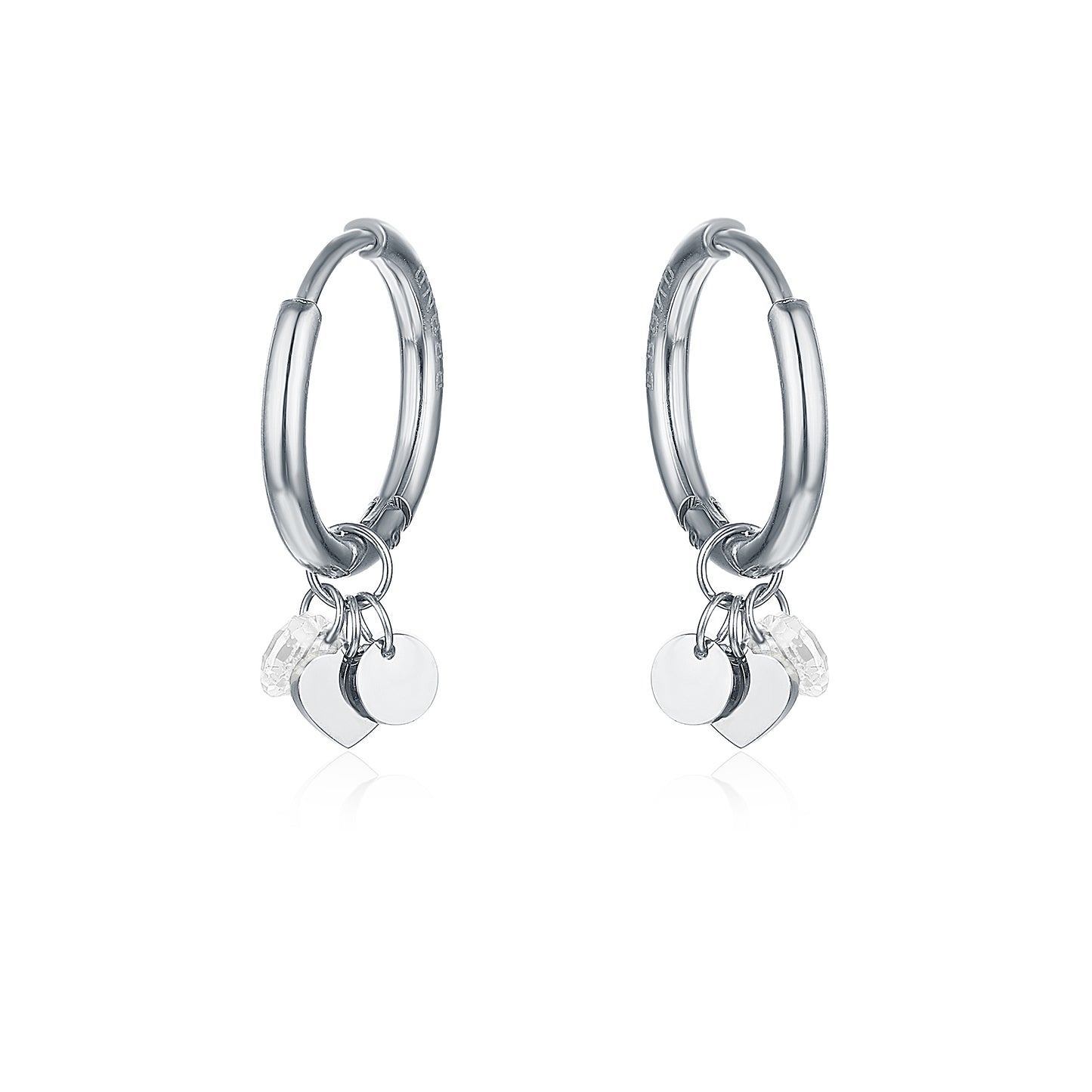 Steel Hearts and White Crystals Earrings