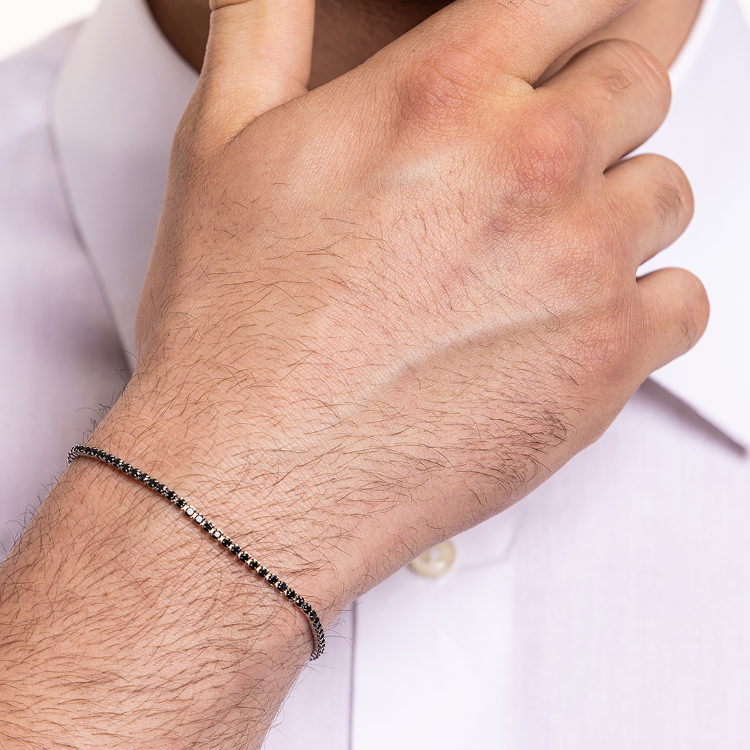 BRACCIALE TENNIS CRISTALLI NERI 2MM (uomo)