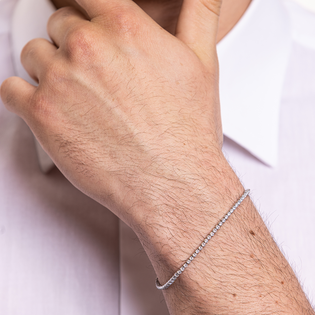 BRACCIALE TENNIS CRISTALLI BIANCHI 2MM (uomo)