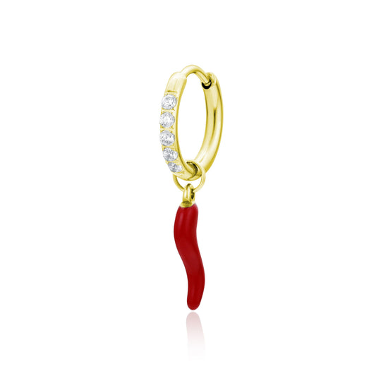 Orecchino Cornetto Cristalli Bianchi Gold