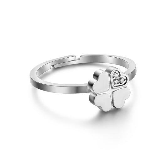 Anello Quadrifoglio con Cristalli Bianchi