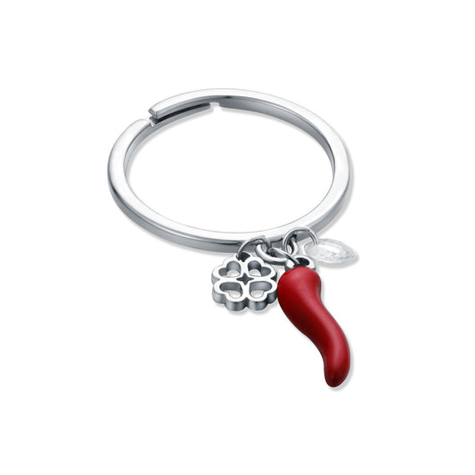 Anello con Cornetto e Quadrifoglio Pendenti Regolabile