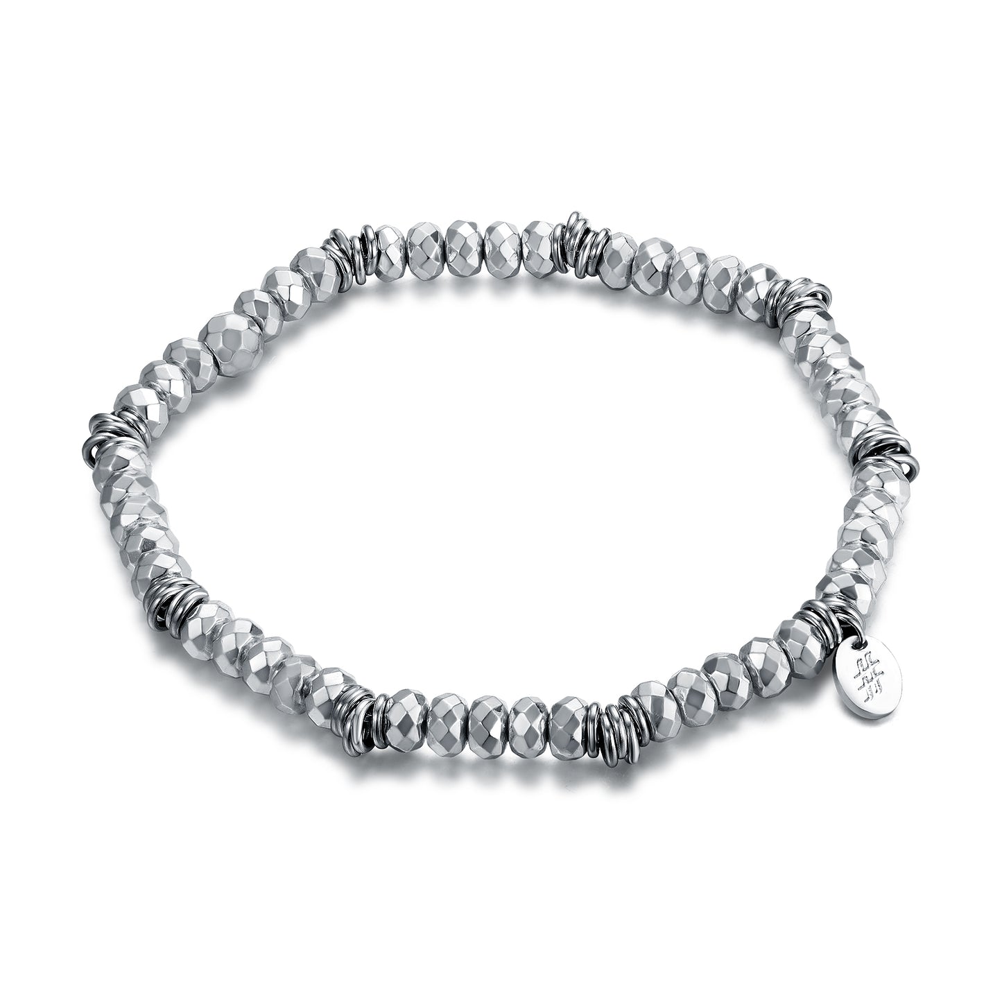 Bracciale Elasticizzato con Ematite Sfaccettata rodiata 4mm Con Anellini