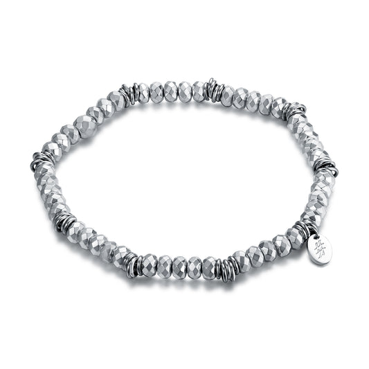 Bracciale Elasticizzato con Ematite Sfaccettata rodiata 4mm Con Anellini