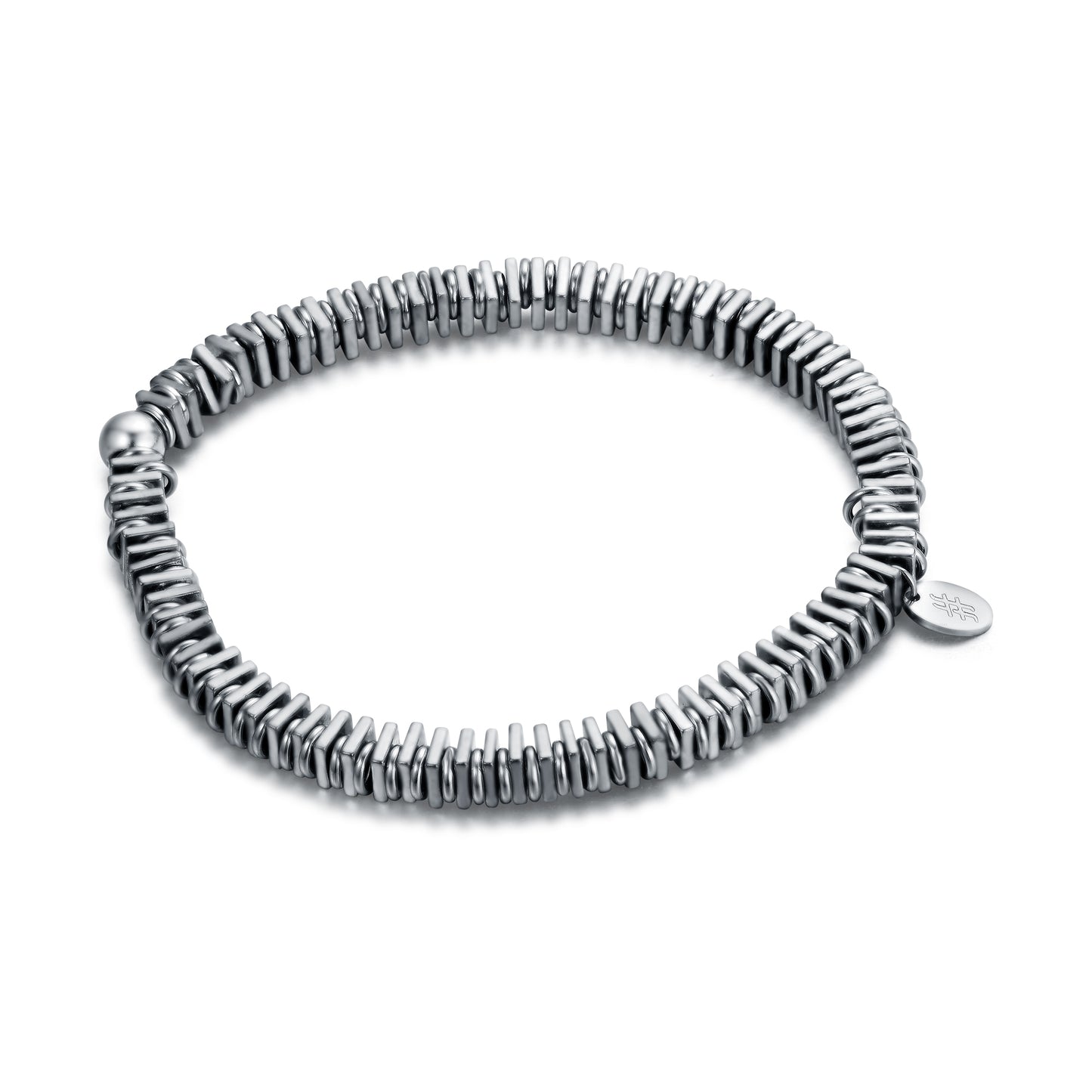 Bracciale Ematite Elasticizzato Con Quadrati Rodiati