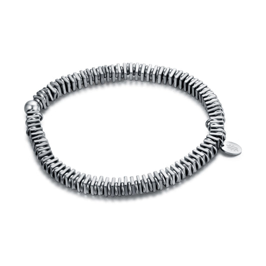 Bracciale Ematite Elasticizzato Con Quadrati Rodiati