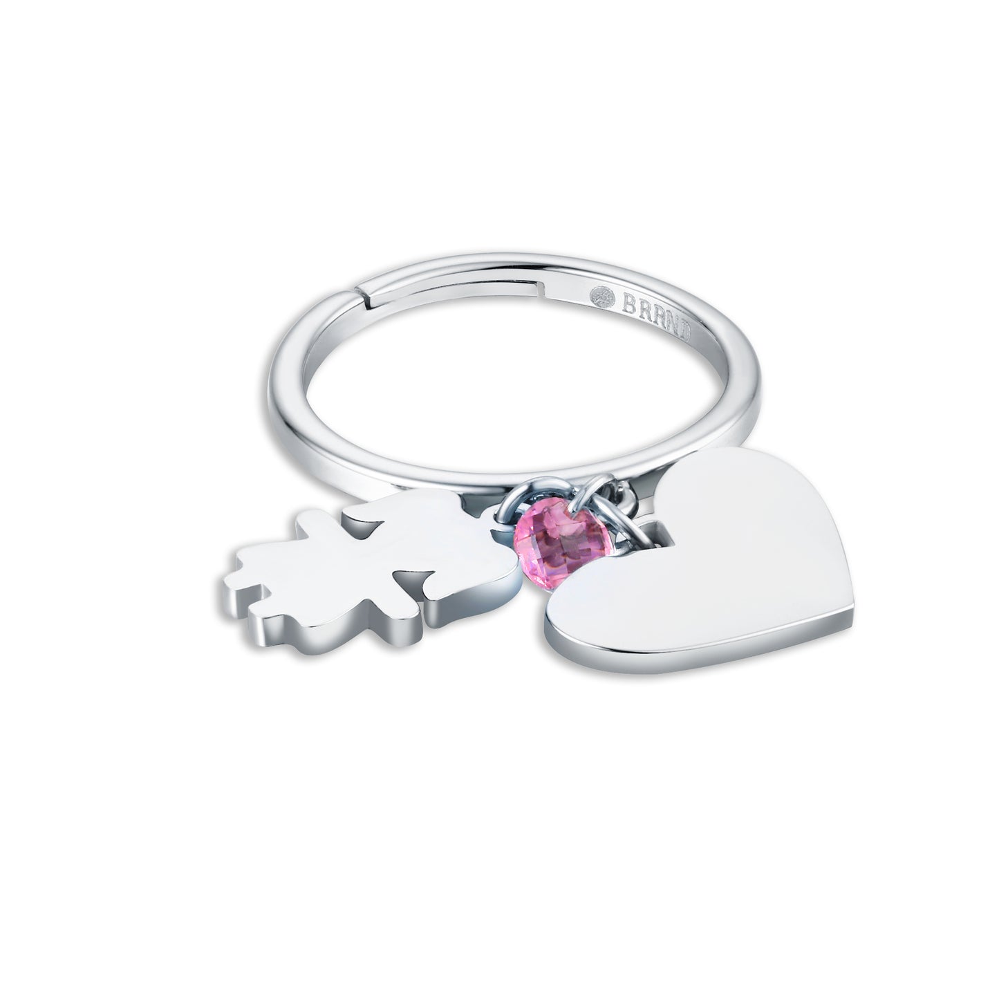 Anello Con Bimba e Cuore Pendente Regolabile