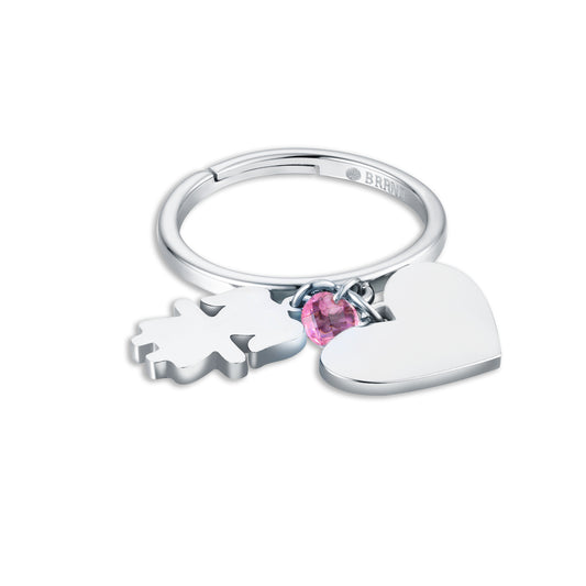 Anello Con Bimba e Cuore Pendente Regolabile