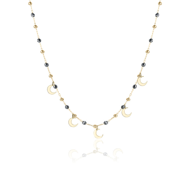 Spheres, Moons, and Gold PVD Hematite Necklace