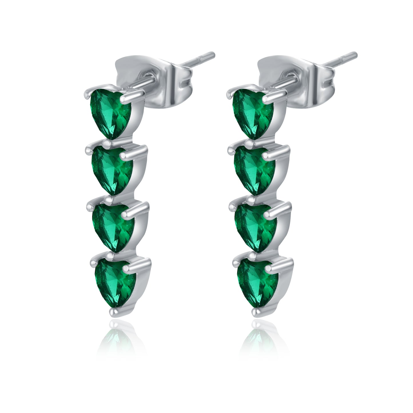 Orecchini Cuori Pendenti Verdi