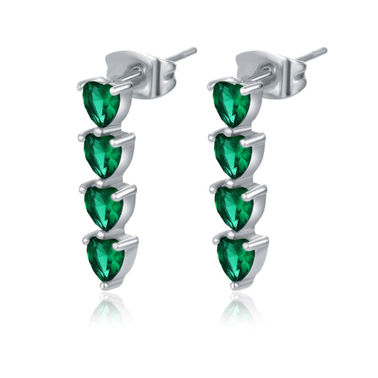Orecchini Cuori Pendenti Verdi