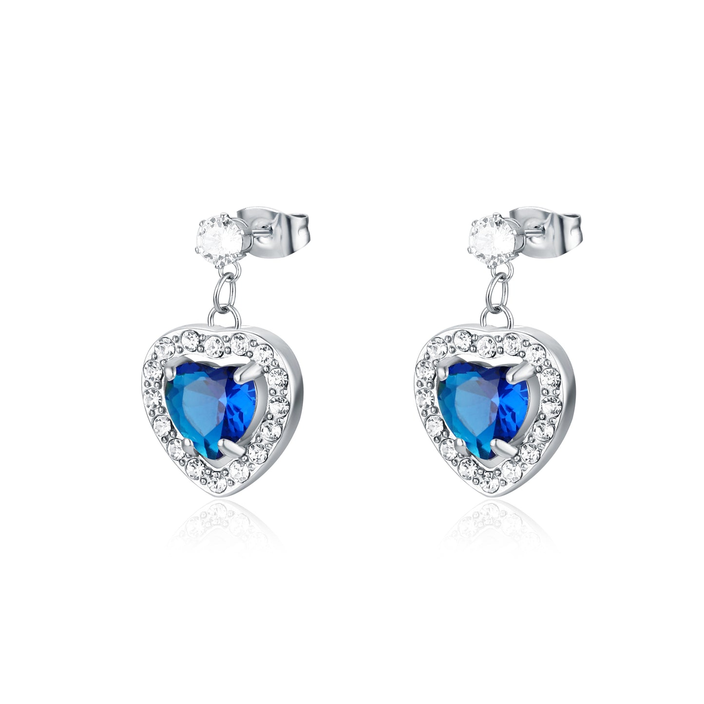 Orecchini Cuore Blu Pendente