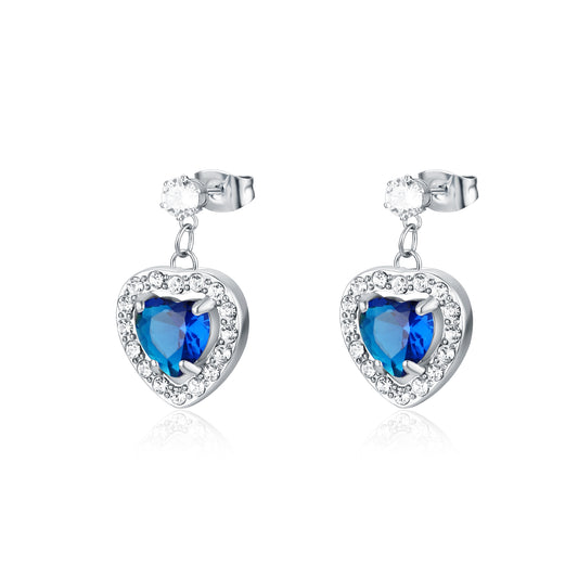 Orecchini Cuore Blu Pendente