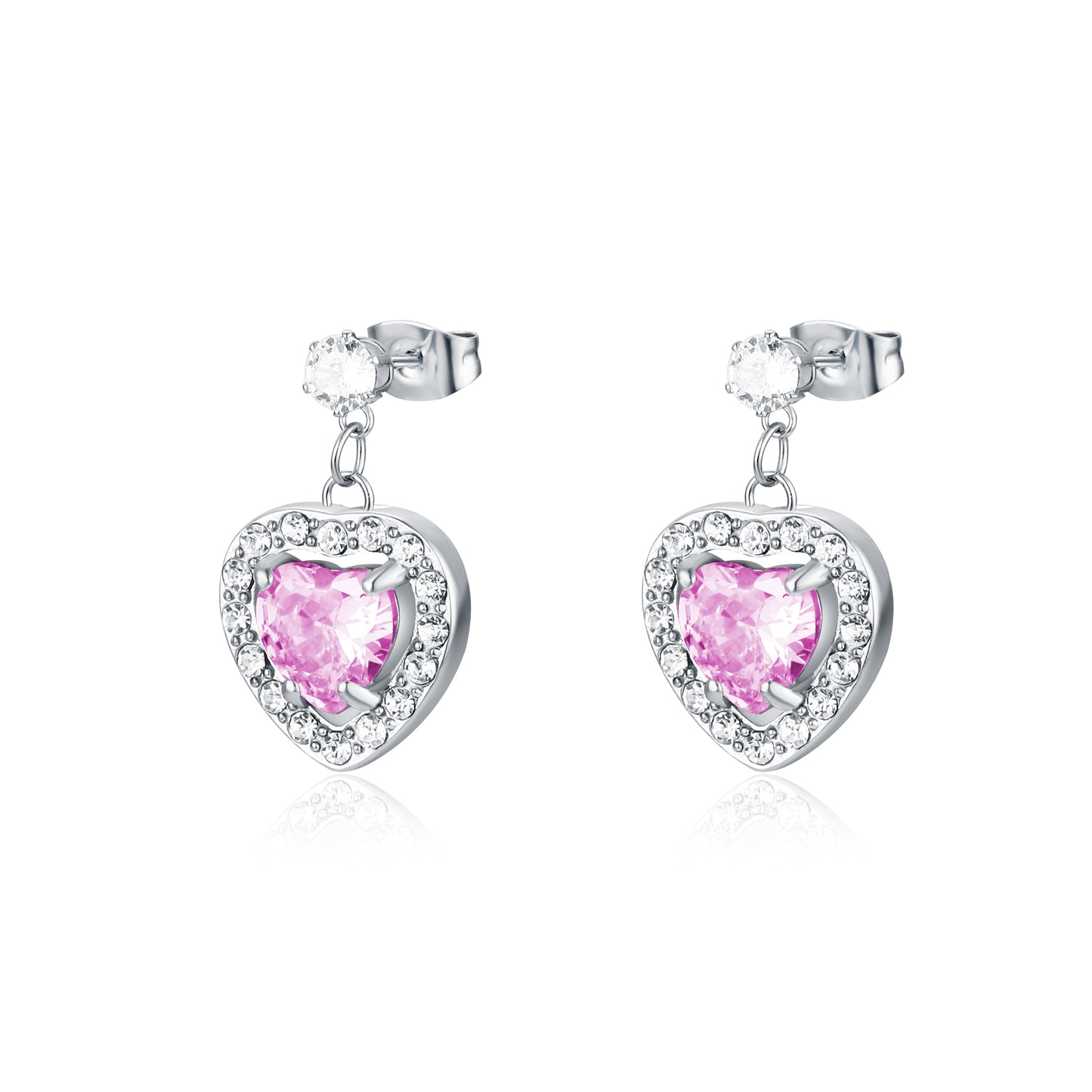 Orecchini Cuore Rosa Pendente