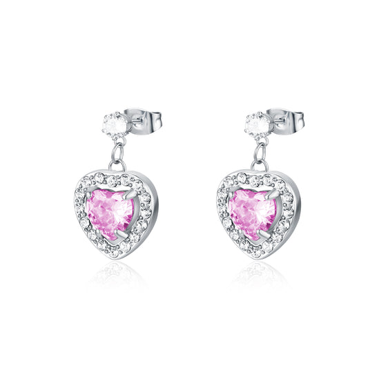 Orecchini Cuore Rosa Pendente