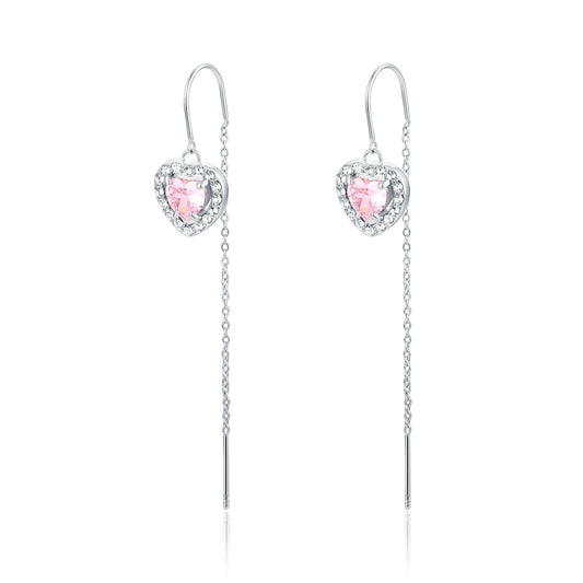 Orecchini Saliscendi Cuore Rosa