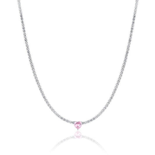 COLLANA TENNIS CUORE ROSA
