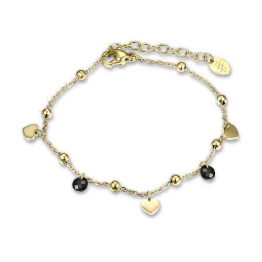 Bracciale Cuori Oro e Cristalli Neri