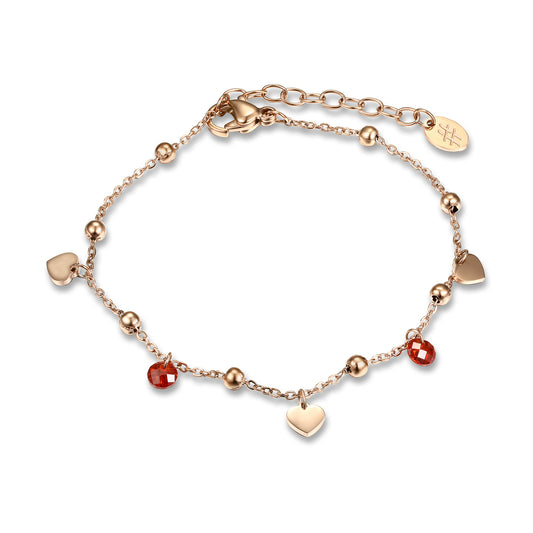 Bracciale Cuori Rosè e Cristalli Rossi