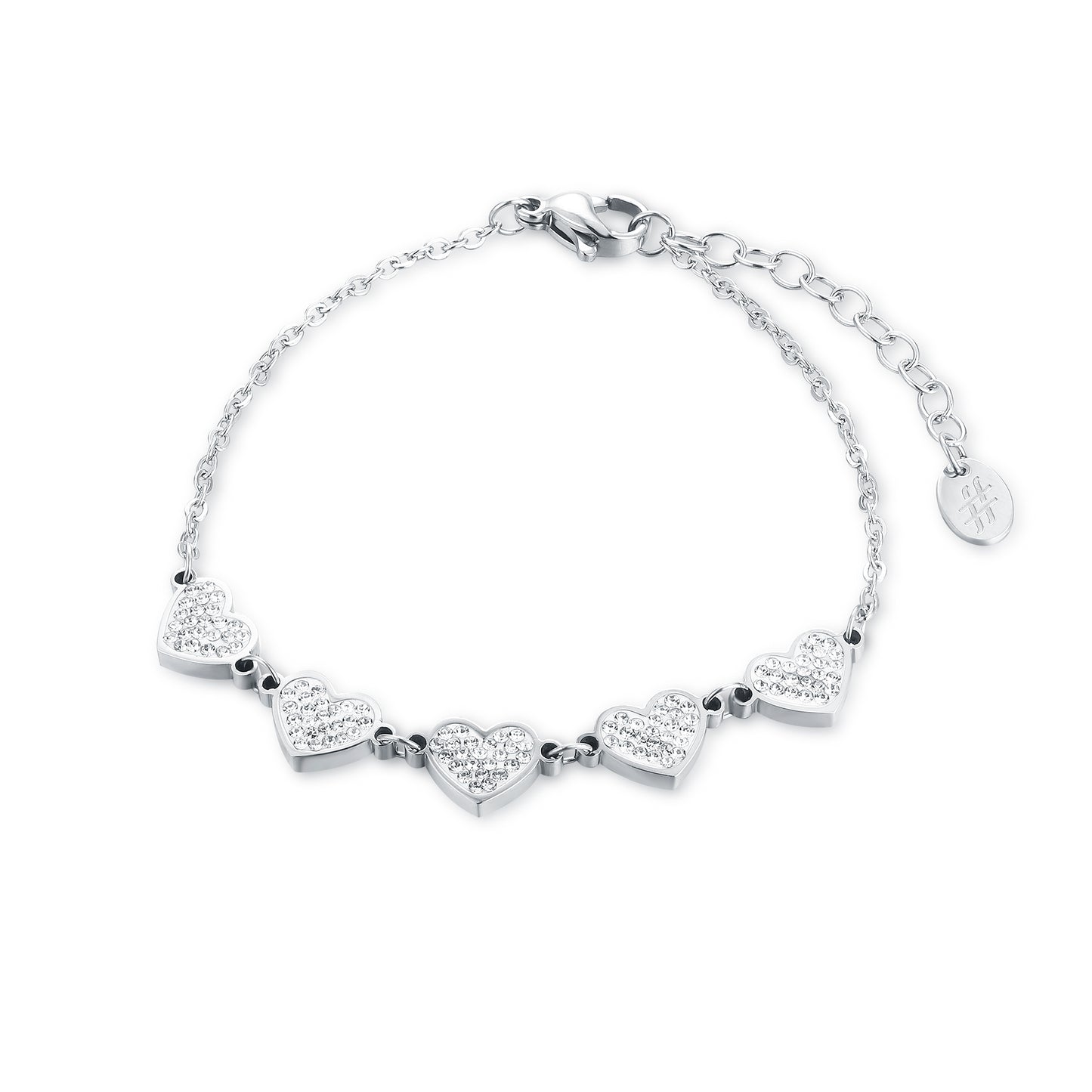 Bracciale 5 Cuori Con Cristalli