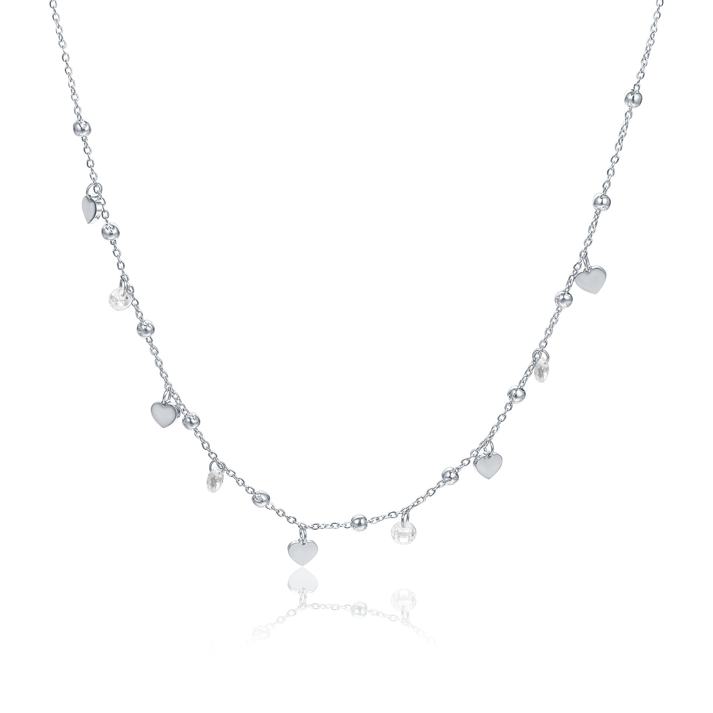 Collana Cuori Acciaio e Cristalli Bianchi