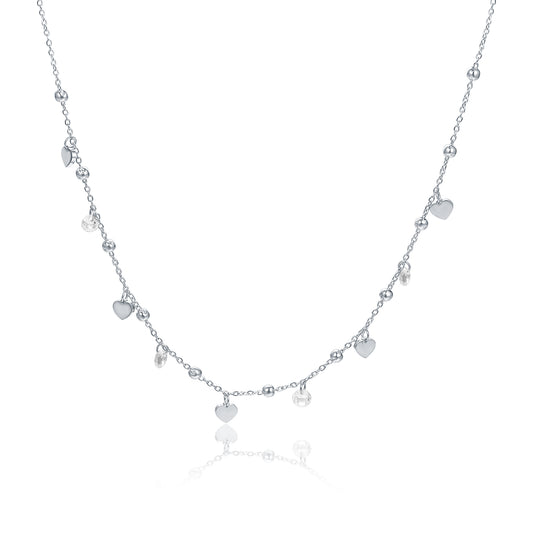 Collana Cuori Acciaio e Cristalli Bianchi