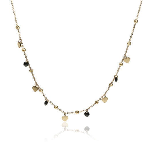 Collana Cuori Oro e Cristalli Neri