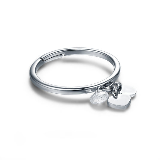 Anello Cuori Acciaio e Cristalli Bianchi