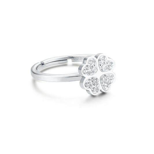 ANELLO QUADRIFOGLIO REGOLABILE CON CRISTALLI