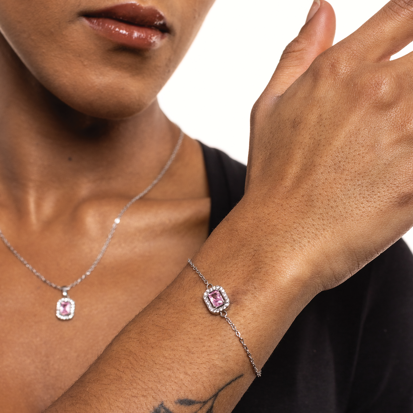 Bracciale Cristallo Rettangolare Rosa