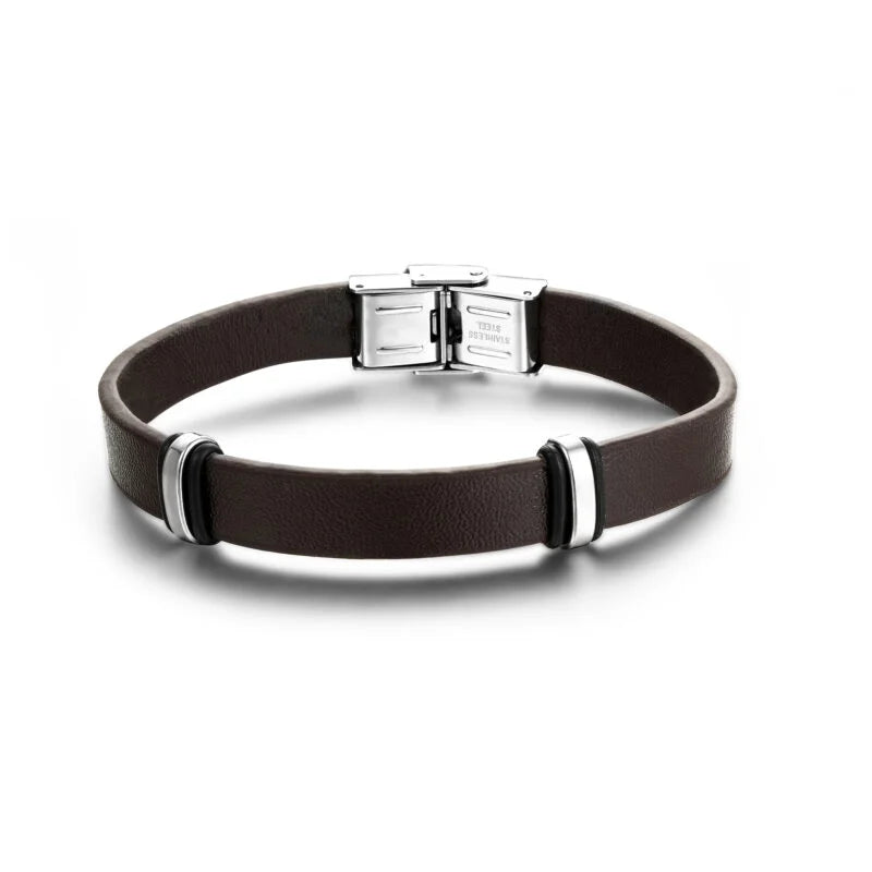 Bracciale Pelle Marrone con Dettagli Acciaio
