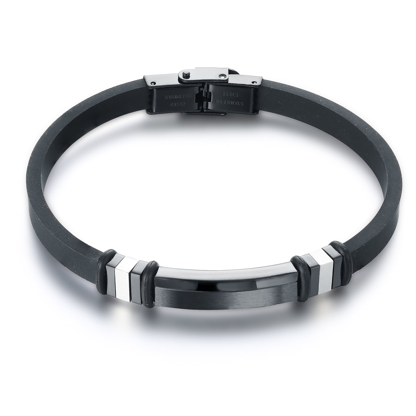 Bracciale in silicone con targhetta nera satinata