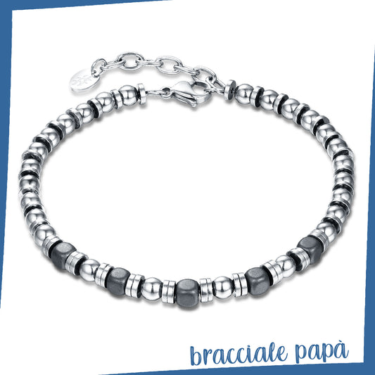 Bracciale Uomo Acciaio e Ematite PAPA’
