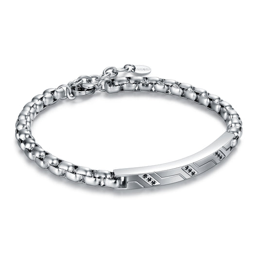 Bracciale Con Targa e Cristalli Neri