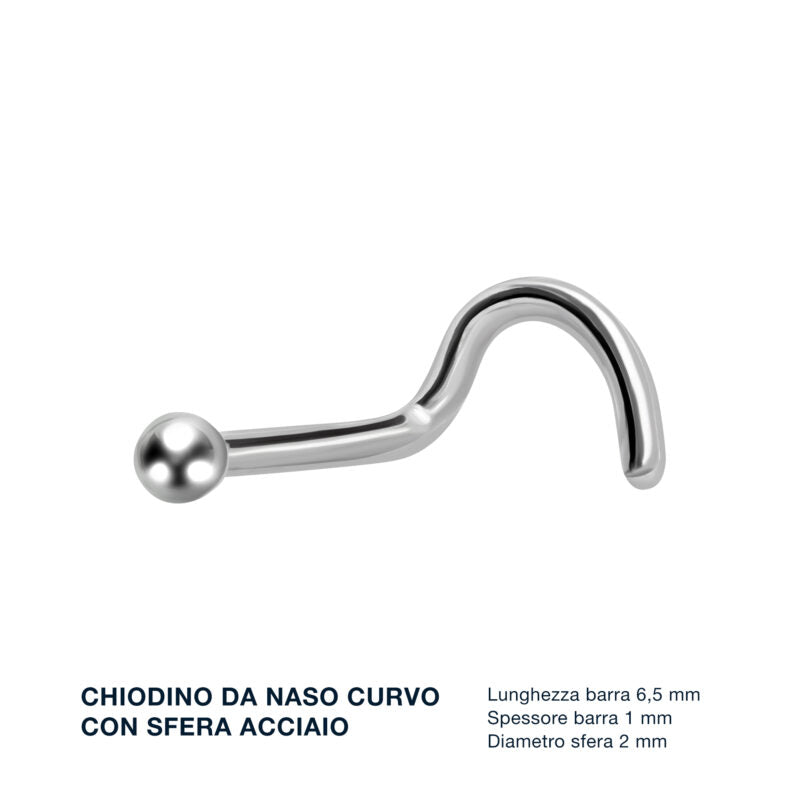Piercing Chiodino Da Naso Curvo Con Sfera Acciaio
