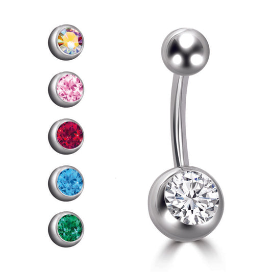 Piercing Belly Button Ring Con Sfera Cristallo e Sfera Acciaio
