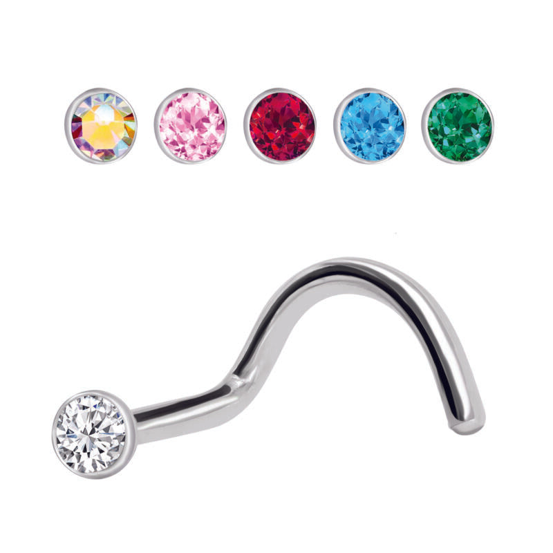 Piercing Chiodino Da Naso Curvo Con Cristallo Da 2mm